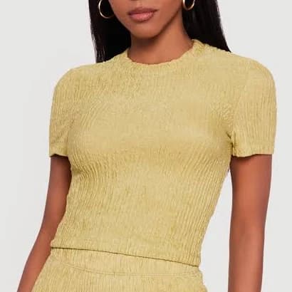 Womens Textured Knit Short Sleeve Crew Neck Top, Green, Size S - Rainbow Shops