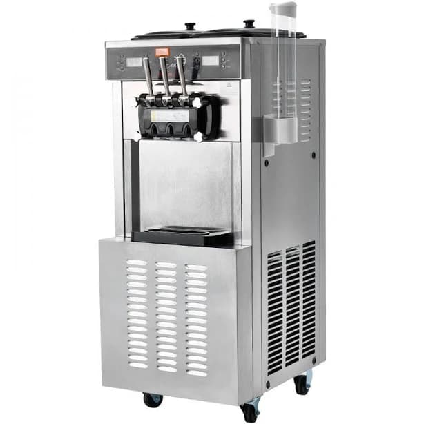 Commercial Ice Cream Machine, 34-44 L/H Yield, 3300W 3-Flavor Freestanding Soft Serve Ice Cream Maker, 2 x 9L Stainless Steel Hopper, LED Panel Allows