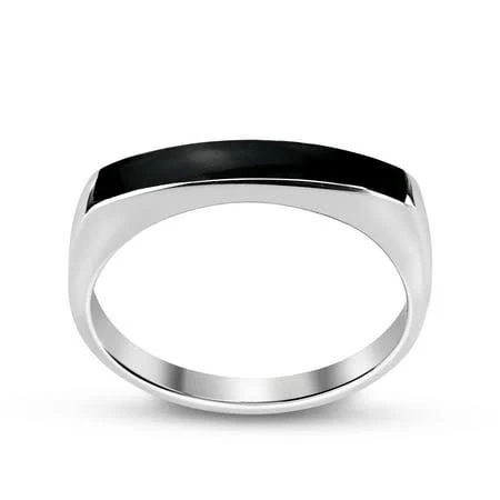 Sterling Silver Rectangular Bar Black Onyx Inlay Ring