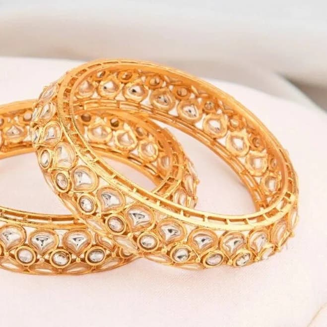 Radiant Heritage Women's Gold-Plated Kundan 2 Piece Kada Bangle Set