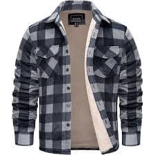 Zeiyignr Men's Warm Sherpa Lined Fleece Plaid Flannel Shirt Jacket Casual Long Sleeve Button Down Winter Warm Coats Outwear at Amazon Men's Clothing store