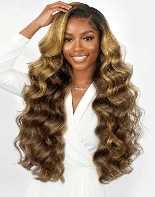 Highlight Side Bang Body Wave Lace Front Wig