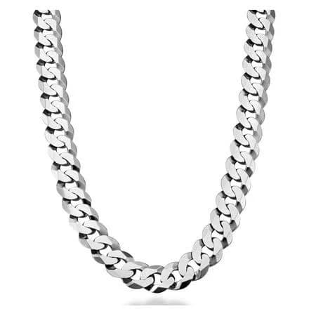 Miabella Solid 925 Sterling Silver Italian 12mm Solid Diamond-Cut Cuban Link Curb Chain Necklace For Men