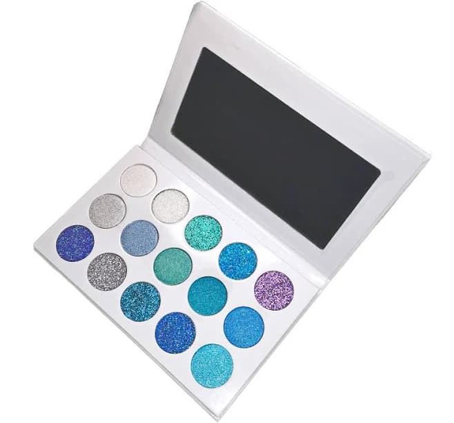 Snow Queen Blue Eyeshadow Palette - Matte, Shimmer, Glitter Pressed Powder Eye Makeup Vegan Cruelty-Free