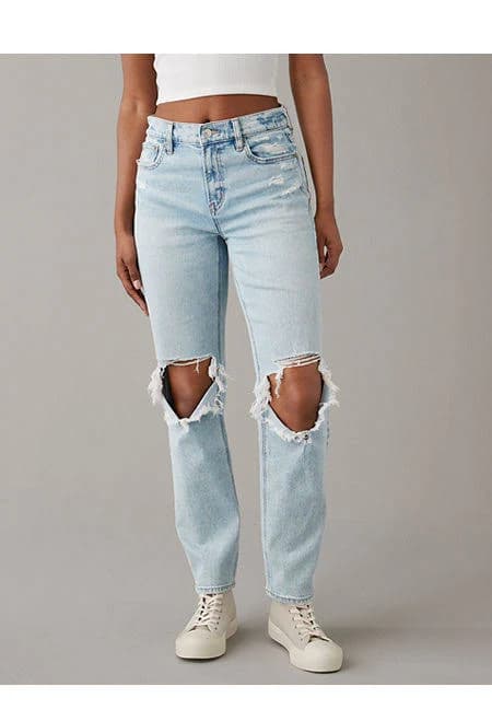 AE Stretch Super High-Waisted Ripped Ankle Straight Jean