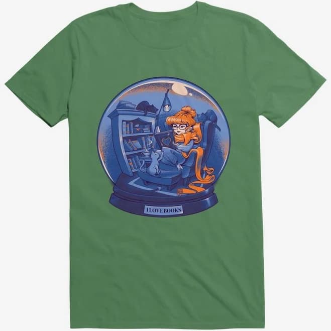 I Love Books and Cats Kelly Graphic T-Shirt