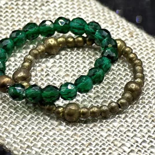Dainty Emerald Jade Wire Wrapped Ring Set