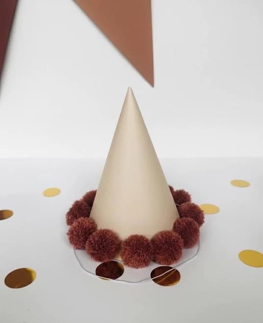 Personalized Birthday Cone Hat, Pom Pom Decor