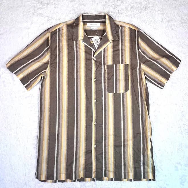 Urban Outfitters Shirt Men’s Small Brown Yellow Striped Short Sleeve