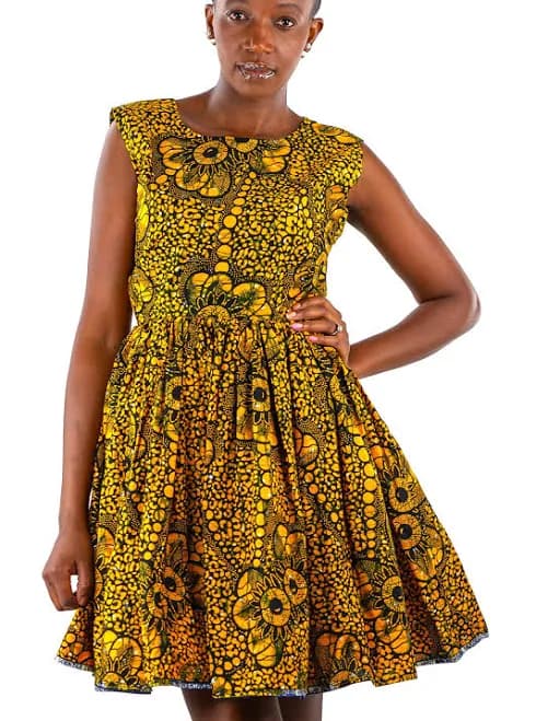 African Print Gathered Midi Dress