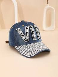 1pc Blue Baseball Cap With Full Rhinestone Embroidery, Water Drop Rhinestone, Vip Large Rhinestone Decor, Suitable For Halloween Cosplay | SHEIN USA