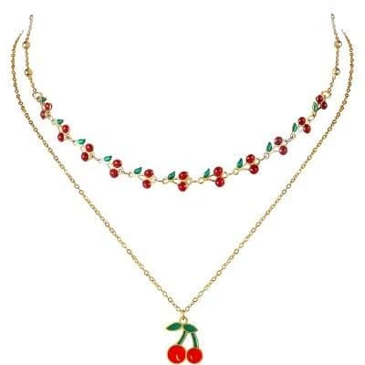 14K Gold Plated Dainty Cherry Pendant Necklace