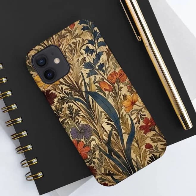 Dark Aesthetic William Morris Style Wildflower iPhone Case, Dark Cottagecore Floral Phone Cover, iPhone 12, 13, 14, Pro Max & Mini, Gift