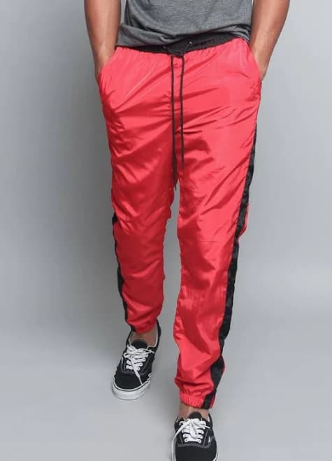 Striped Windbreaker Track Pants, Red / 4X-Large