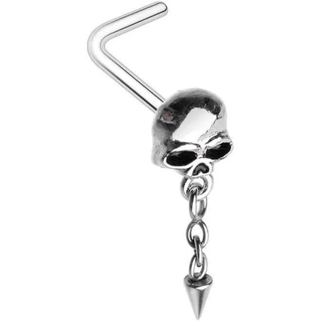 Stainless Steel Skull with Dangling Chain Spike Nose Stud