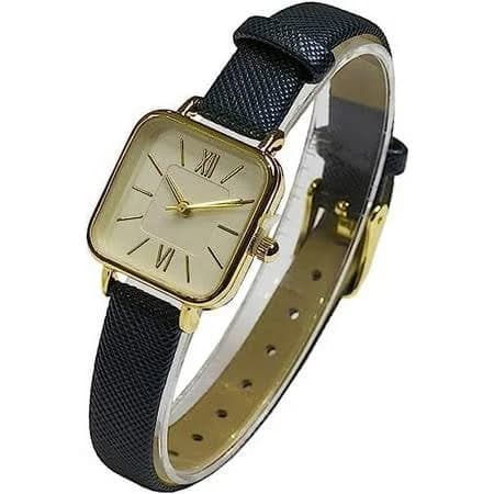 Blekon Collections Women's Japanese Quartz Square Face Watch with Leather Band Strap