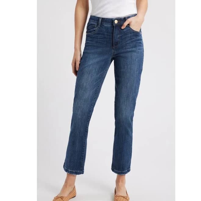 Wit & Wisdom Women's Logan High-Rise Straight Leg Distressed Jeans