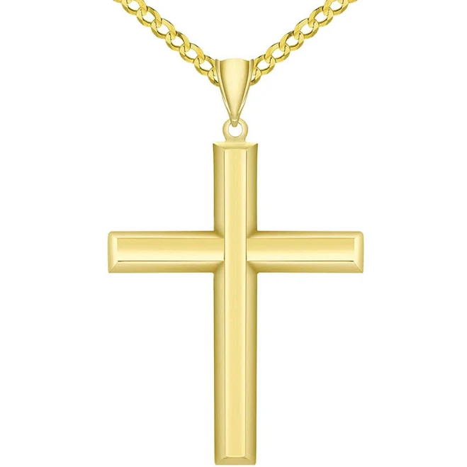 14K Yellow Gold High Polish Cross Pendant Necklace