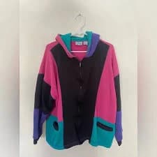 oversized retro color block zip up hoodie