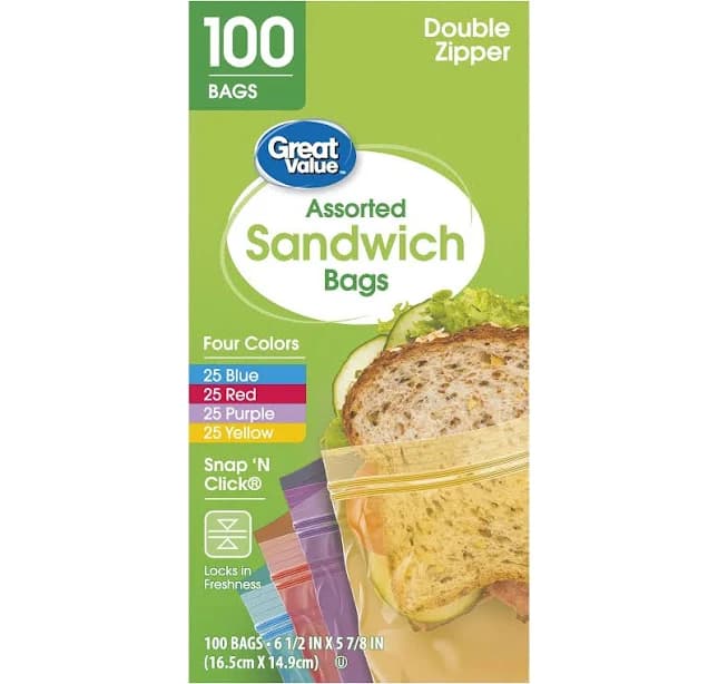 Great Value Double Zipper Sandwich Bags