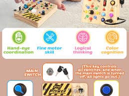Amazon.com: Joyreal Montessori Busy Board Wooden Sensory Toys for Toddler with LED Light Up Switch, Baby Fidget Board Travel Toys for 18+ Months, Boys Girls Birthday, Medium : Toys & Games