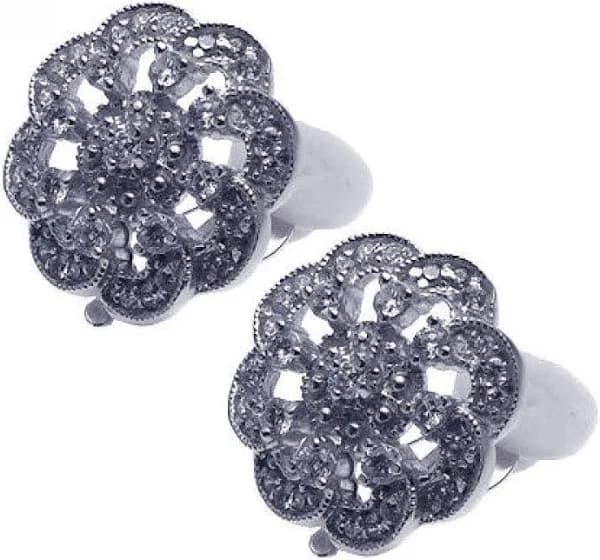 925 Rhodium Plated Flower Cluster CZ Stud Earrings