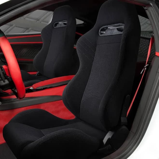 Universal Fitment Reclining Racing Seat Black Stitch | Pair | Slider Kit | Integrated Headrest | Right | Reclining Seat | Black