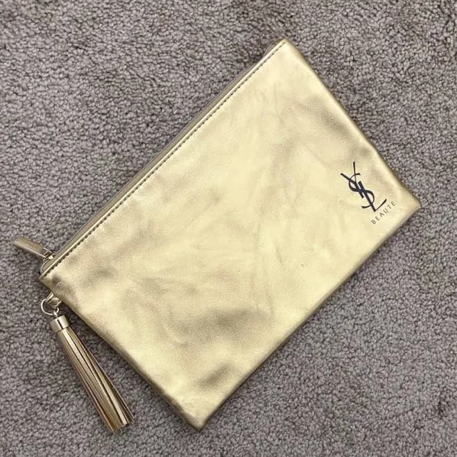 Yves Saint Laurent YSL Cosmetic Gold Flat Pouch Makeup Bag
