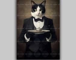 Cat Butler Art Print Tuxedo Portrait Dressed Animal Wall Decor Whimsical Cat Lover Gift Fancy Feline Suit Humorous Home Vintage Style D10 - Etsy