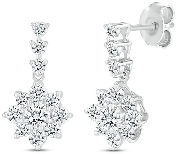Sterling Silver Flower Dangle Earrings with White Lab-Created Sapphire