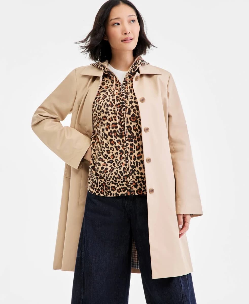 Charter Club Women's 100% Cashmere Leopard-Print Full-Zip Hoodie