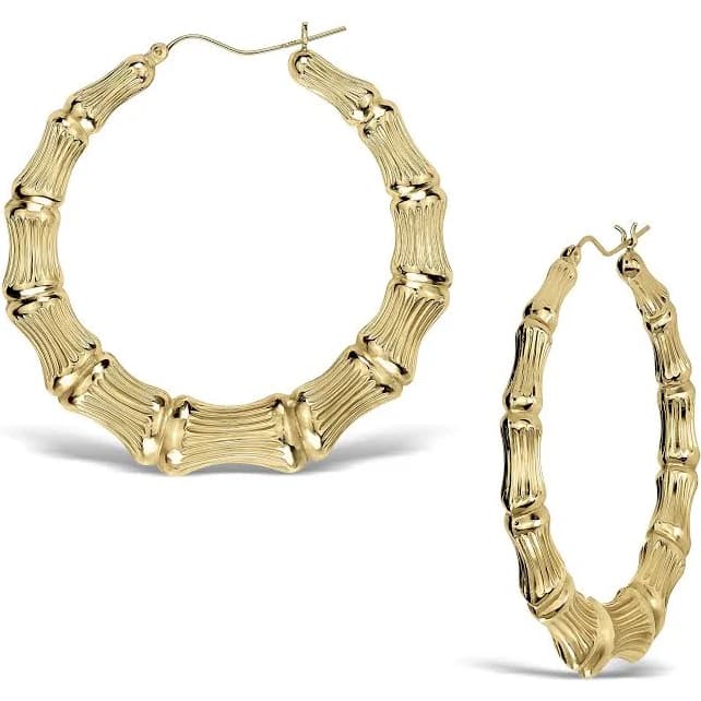 10K & 14K Gold Bamboo Round Hoop Earrings