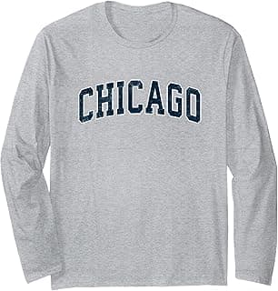 Chicago Illinois IL Vintage Varsity Sports Navy Text Long Sleeve T-Shirt