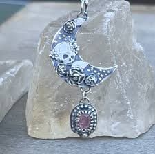 Sterling Silver Moon Pendant: Tourmaline, Roses, Skull, Celestial Jewelry - Etsy India