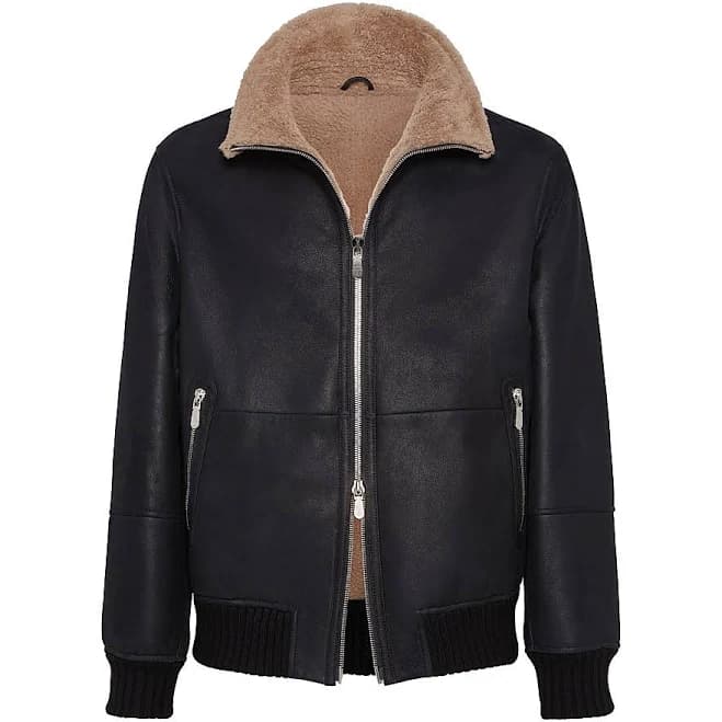Brunello Cucinelli Men's Nubuck Shearling Bomber Jacket