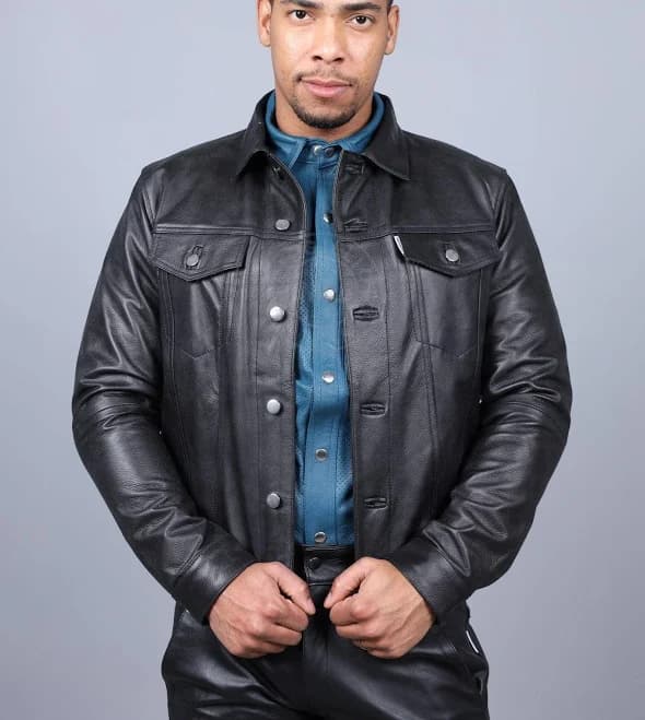 MR. Riegillio Men's Leather Trucker Jacket