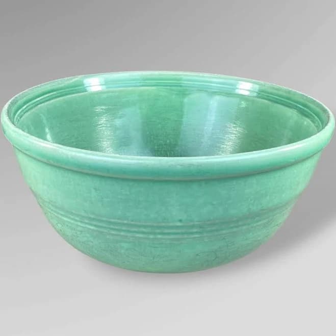 Sevilla Art Pottery Green Ribbed Mixing Bowl USA 1930s 1940s Large 9"
