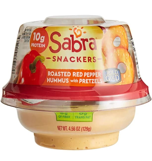 Sabra 4.56 oz. Roasted Red Pepper Hummus with Rold Gold Pretzels - 12/Case