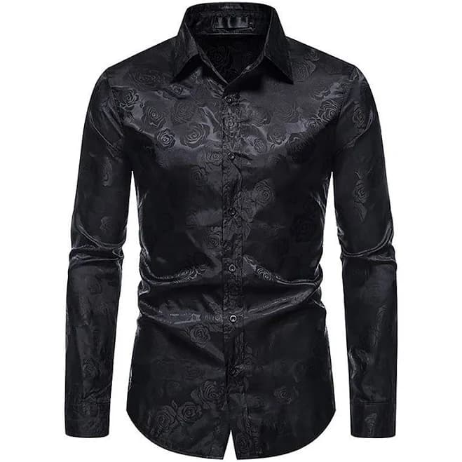 Men's Floral Long Sleeve Button Down Dress Shirt