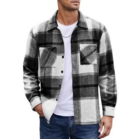 Coofandy Men's Flannel Plaid Shacket - Casual Button Down, Long Sleeve Fleece Shirt Jacket with Pockets, Size: XL