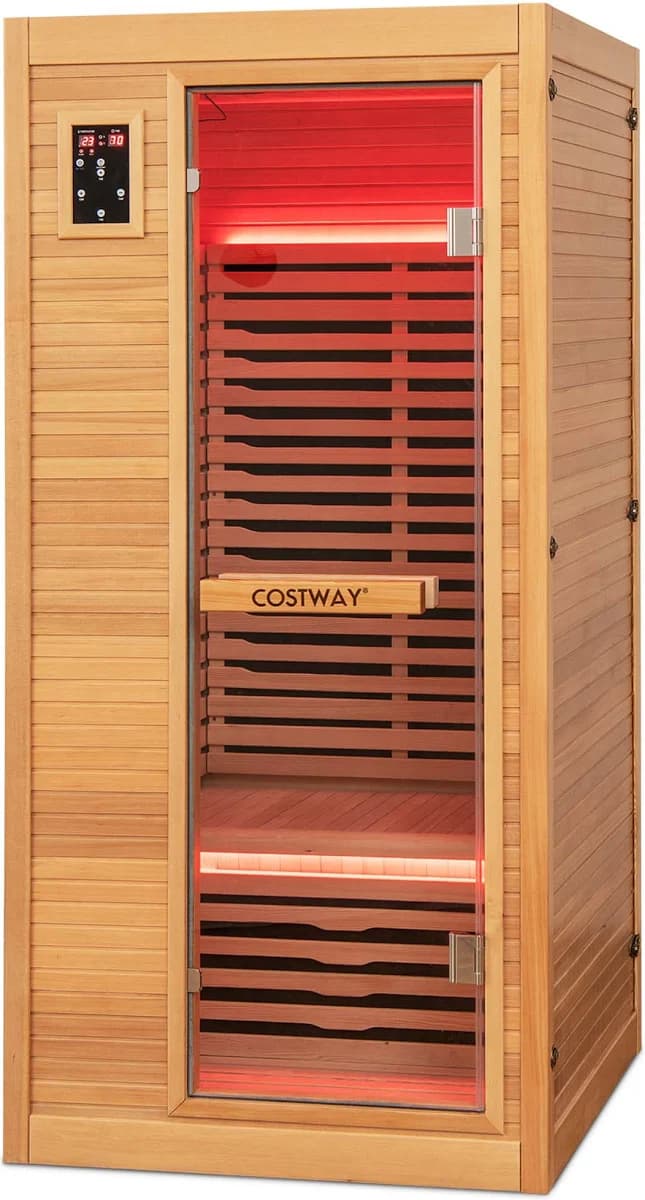 Costway Far Infrared Wooden Sauna Room with Bluetooth Speakers and Oxygen Ionizer