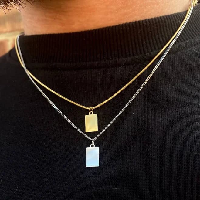 Twistedpendant Men's 18K Gold Minimalist Tiny Gold Bar Pendant Necklace