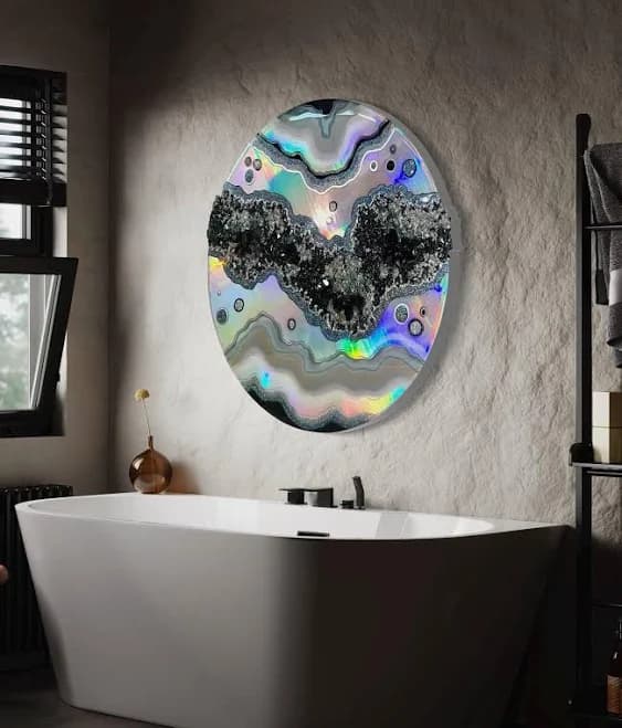 Iridescent Geode Resin Wall Art: Holographic Silver Home Decor