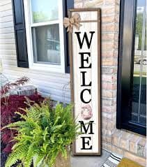 Amazon.com: Surfapans Interchangeable Welcome Sign for Front Porch Standing 45"X9" Large with 12 Pcs Replaceable Icons Outdoor Decorations Frame Tall Vertical Outside Farmhouse Rustic Door Decor (Wood) : Patio, Lawn & Garden