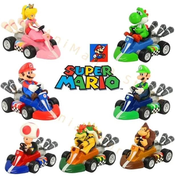 Super Mario Bros Karting Luigi Bowser Princess Peach Yoshi Toad Action Figure Toys Pull Back Car