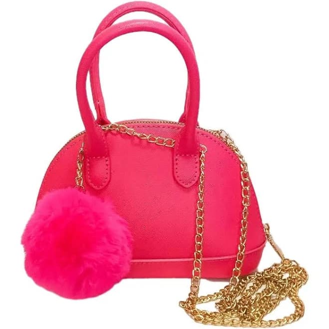 Girls Crossbody Bag Hand Bag Hot Pink 21" Goldtone Chain Small 7.5 X