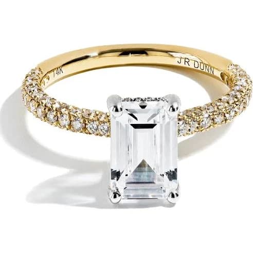 Emerald Cut Three Row Pave Engagement Ring Setting