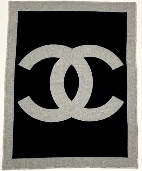 Chanel Logo Black Grey Merino Wool Cashmere Blanket