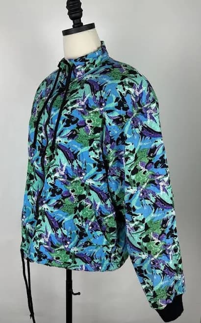 Vintage 90s Jacket Womens Large Padded Colorful Abstract Print Full