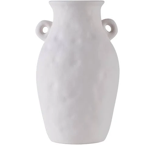 Home Decor Collection 9" White Textured Ceramic Vase with Handles